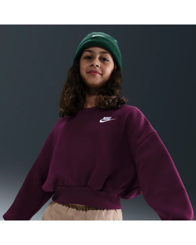 Nike Sportswear Club Fleece-Sweatshirt mit Rundhalsausschnitt und kastiger Passform (Mädchen) - Rot Rot