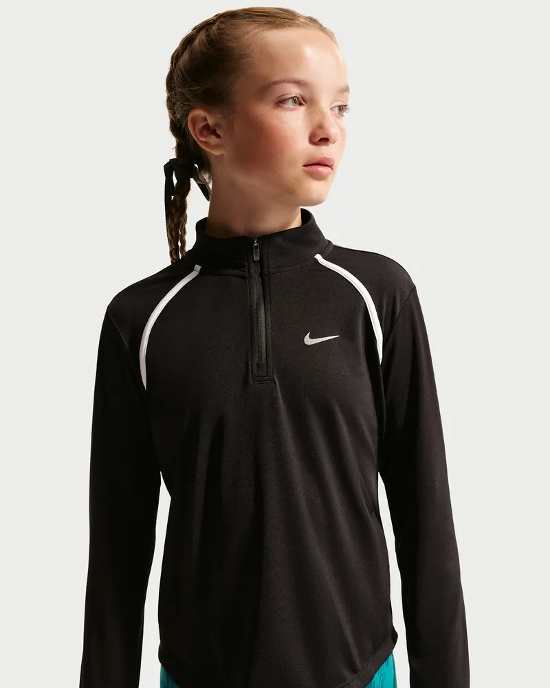 Nike Tempo Dri-FIT Longsleeve-Oberteil mit halbem Reißverschluss für ältere Kinder (Mädchen) - Schwarz Schwarz