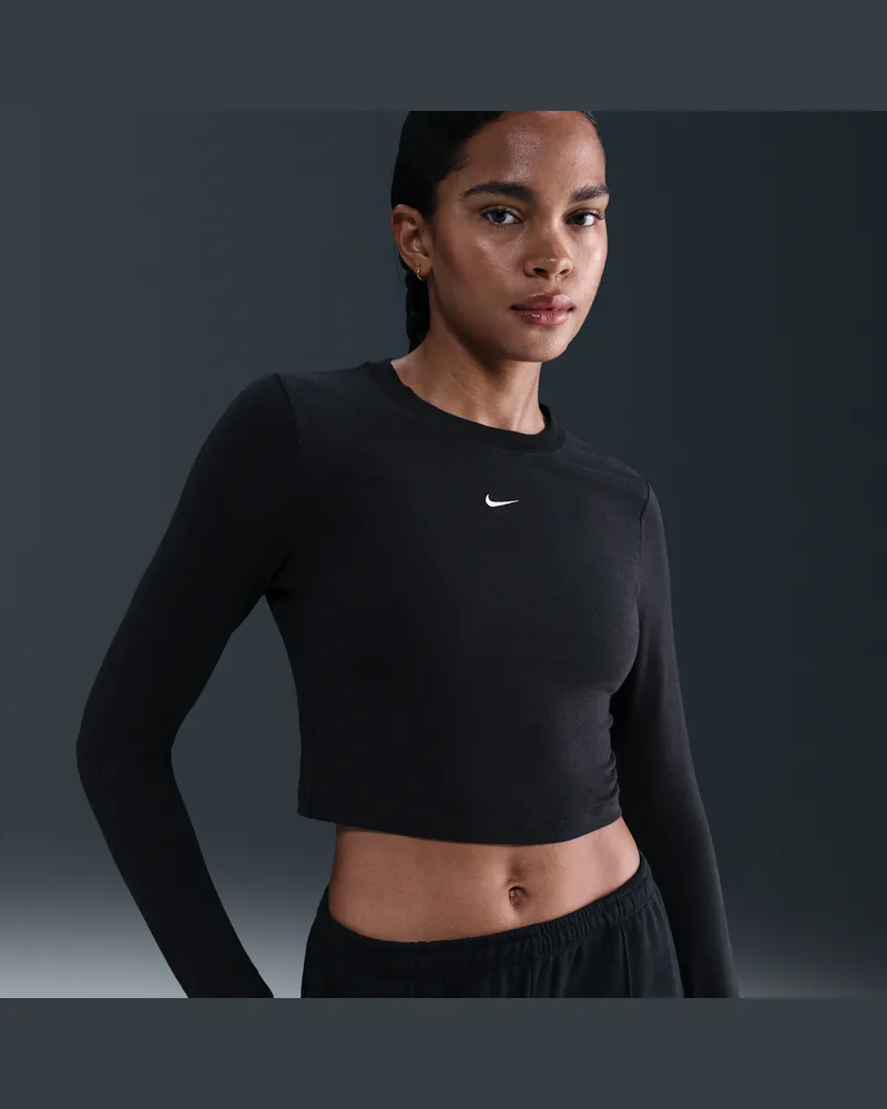 Nike Chill Knit schmales, verkürztes Longsleeve (Damen) - Schwarz Schwarz