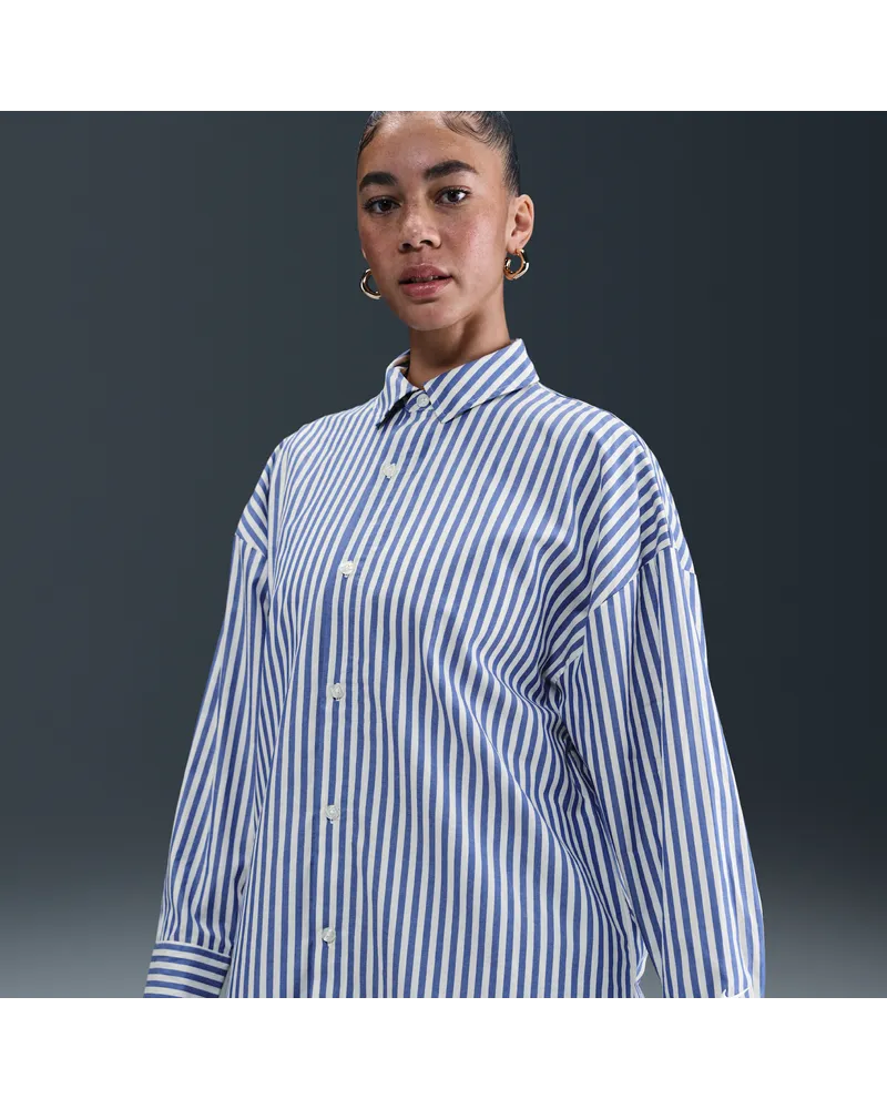 Nike Sportswear Chill Poplin Button-Up-Longsleeve mit Oversize-Passform (Damen) - Blau Blau