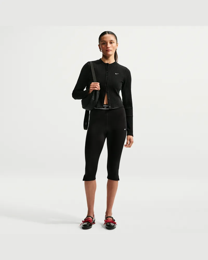 Nike Chill Jersey eng anliegende Capri-Leggings mit hohem Bund (Damen) - Schwarz Schwarz