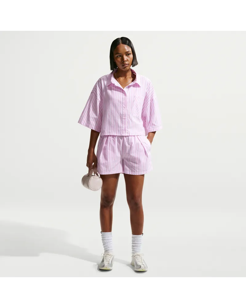 Nike Chill Poplin weite Shorts mit Streifen und mittelhohem Bund (Damen) - Lila Lila