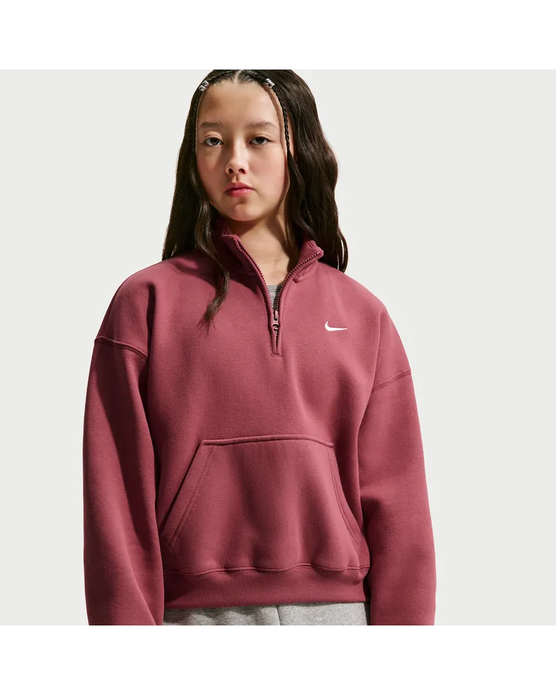 Nike Studio Fleece Oversize-Oberteil mit Viertelreißverschluss (ältere Kinder, Mädchen) - Rot Rot