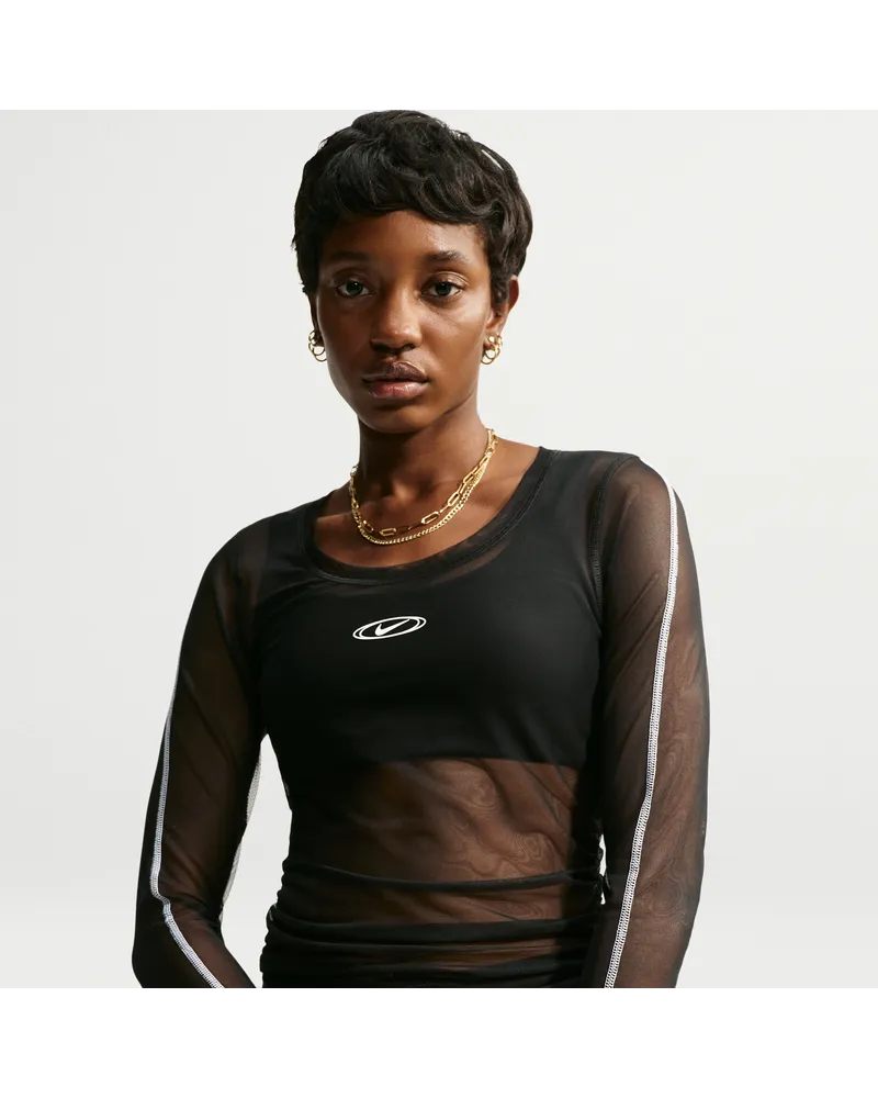 Nike durchsichtiges Longsleeve-Oberteil mit schmaler Passform (Damen) - Schwarz Schwarz