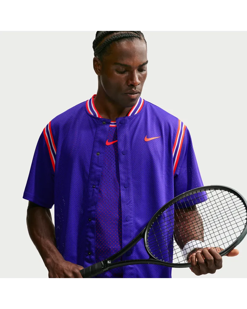 Nike Court Slam Dri-FIT Tennisoberteil mit Knopfleiste (Herren) - Lila Lila