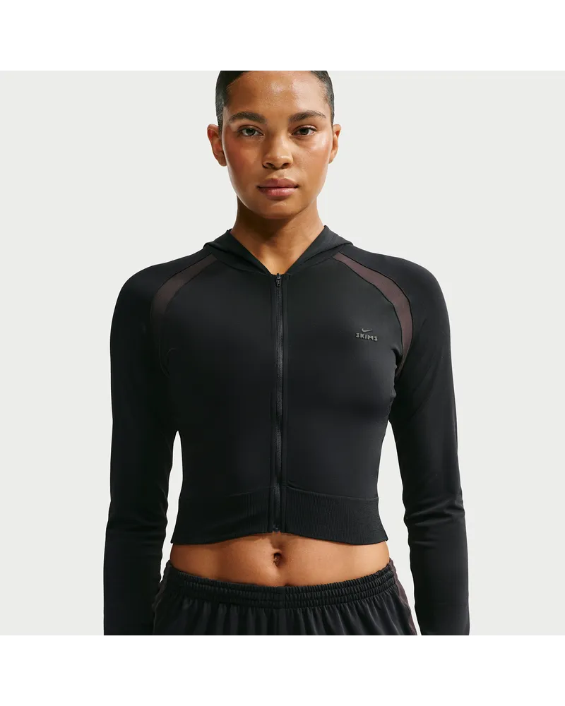 Nike SKIMS Stretch Knit Baby-Hoodie mit durchgehendem Reißverschluss (Damen) - Schwarz Schwarz