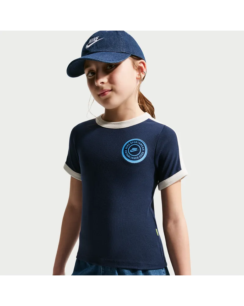 Nike Kurzarm-Ripp-Oberteil (ältere Kinder, Mädchen) - Blau Blau