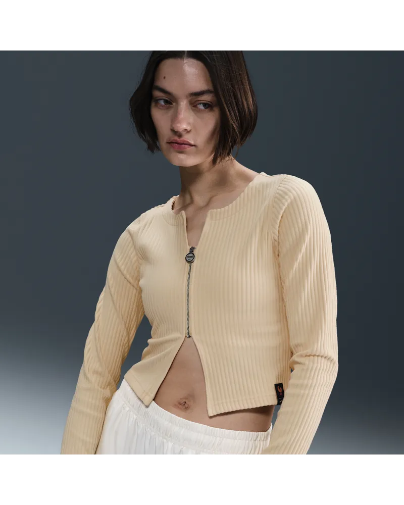 Nike FFF Chill Rib schmal geschnittener  Fußball-Cardigan mit durchgehendem Reißverschluss (Damen) - Braun Braun