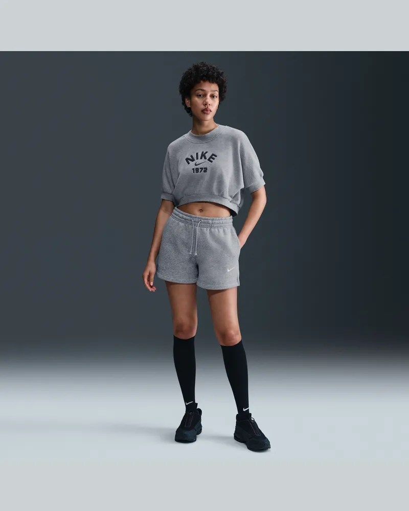 Nike Phoenix Fleece Shorts mit mittelhohem Bund (Damen, ca. 10 cm) - Grau Grau