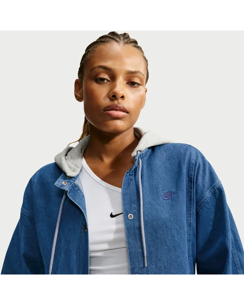 Nike weite schwere Denim-Jacke aus Fleece (Damen) - Blau Blau
