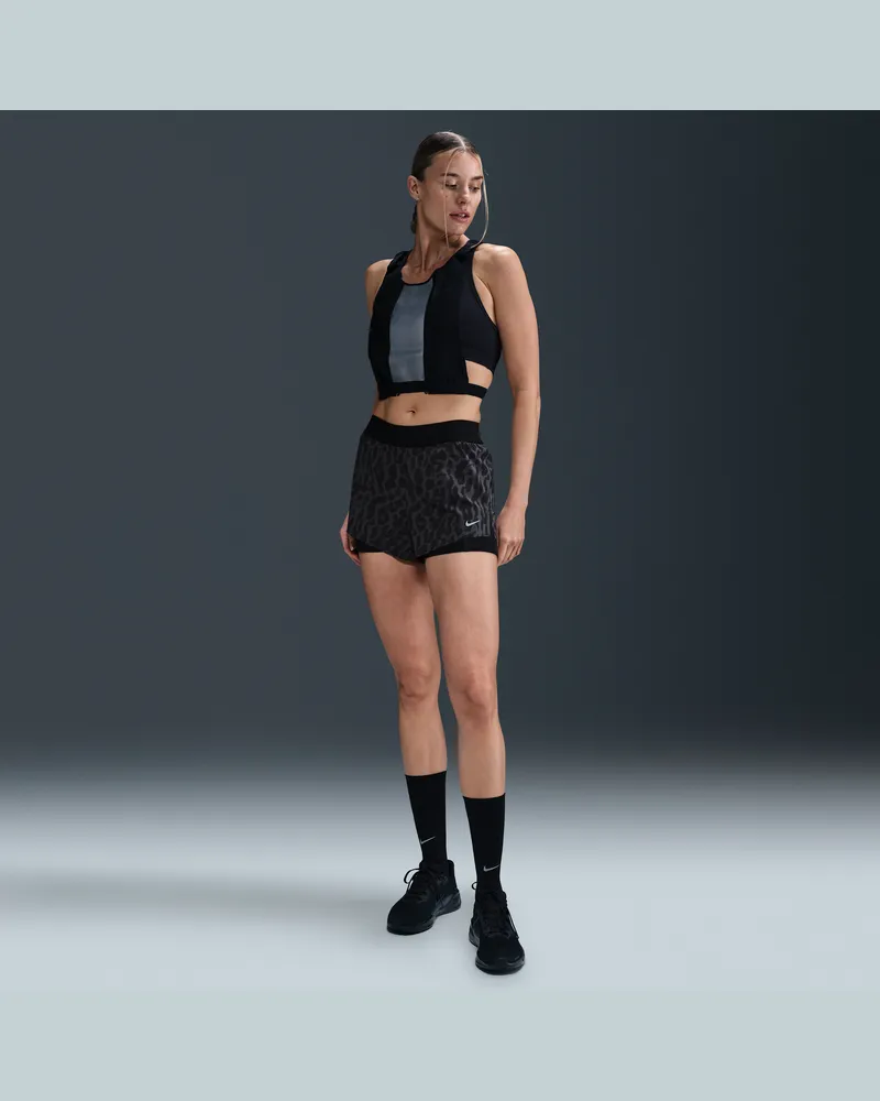 Nike Swft Dri-FIT 2-in-1-Laufshorts mit mittelhohem Bund und Print (Damen) - Schwarz Schwarz