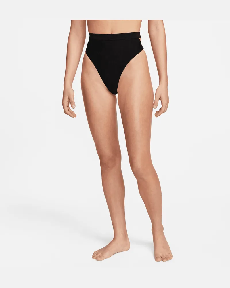 Nike Swim Damen-Bikinihose mit hohem Bund und Ausschnitt - Schwarz Schwarz