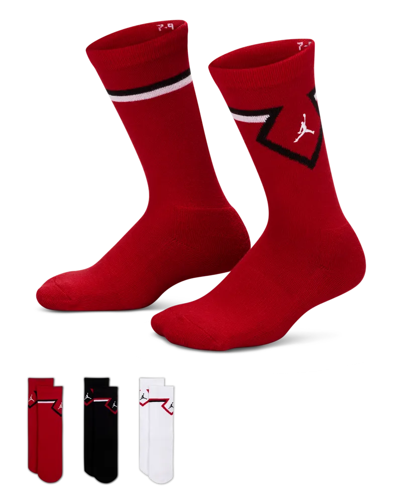 Jordan Diamond Crew-Socken (ältere Kinder, 3 Paar) - Rot Rot