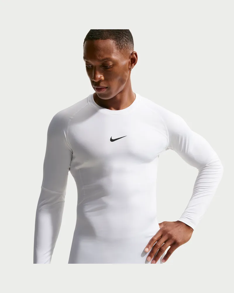 Nike Pro Men's Dri-FIT Dri-FIT Fitness-Longsleeve mit enger Passform für Herren - Weiß Weiß