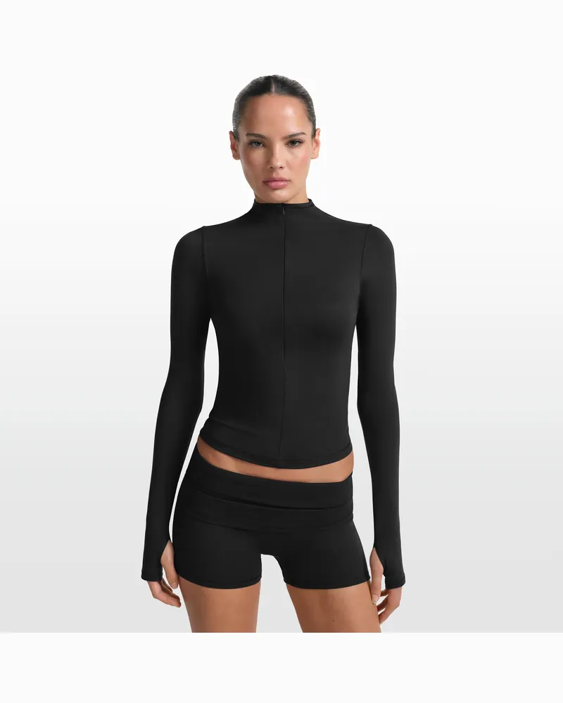Nike SKIMS Matte Longsleeve mit Stehkragen und Halbreißverschluss für Damen - Schwarz Schwarz