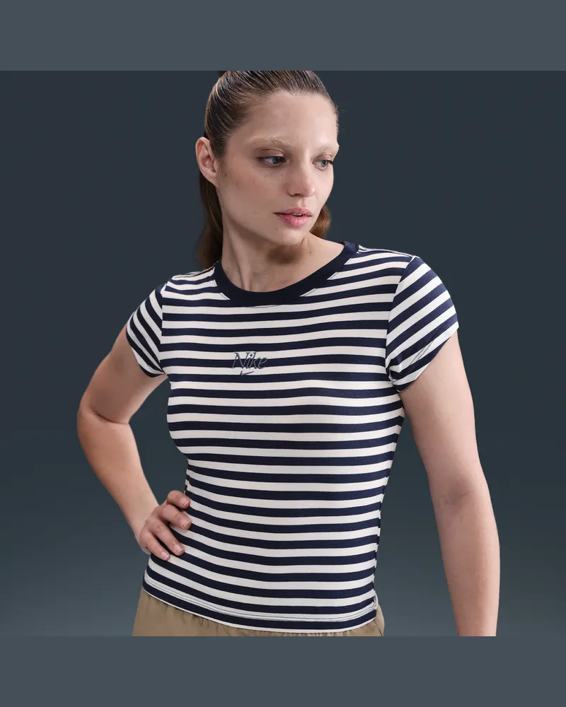 Nike Sportswear T-Shirt mit Streifen und engem Schnitt (Damen) - Blau Blau