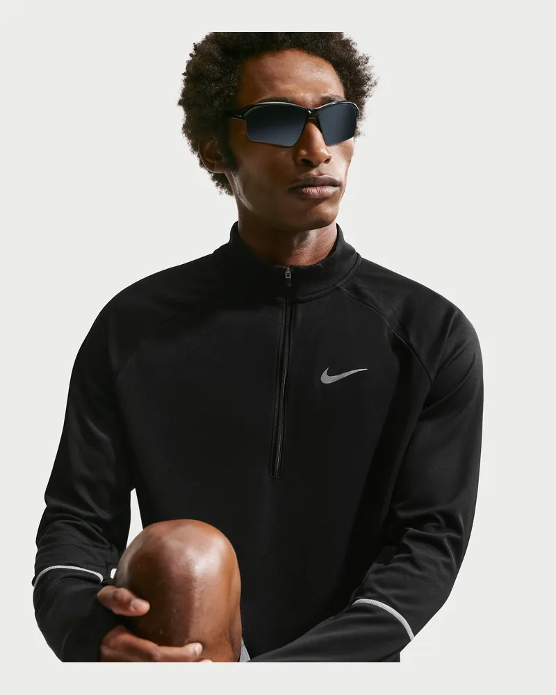 Nike Miler Dri-FIT Laufoberteil mit Halbreißverschluss und UV-Schutz (Herren) - Schwarz Schwarz