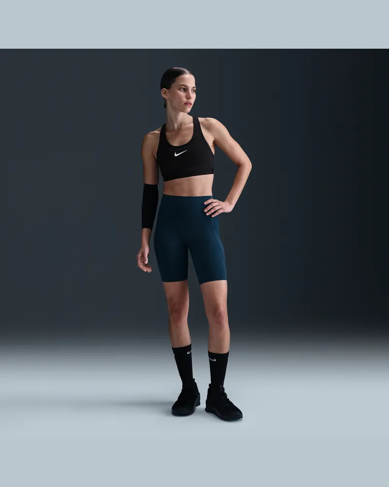 Nike Universa Bike Shorts mit hohem Bund und ohne Frontnaht (Damen, ca. 20,5 cm) - Blau Blau