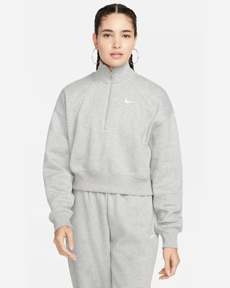 Nike Sportswear Phoenix Fleece Kurz-Sweatshirt mit Viertel-Reißverschluss (Damen) - Grau Grau