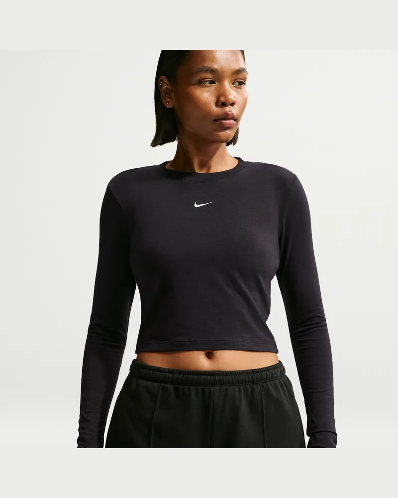 Nike Chill Knit schmales, verkürztes Longsleeve (Damen) - Schwarz Schwarz