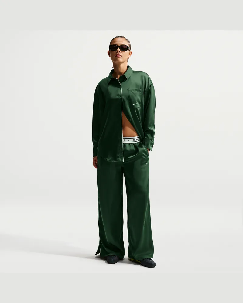 Nike weite Satinhose mit mittelhohem Bund (Damen) - Grün Grün