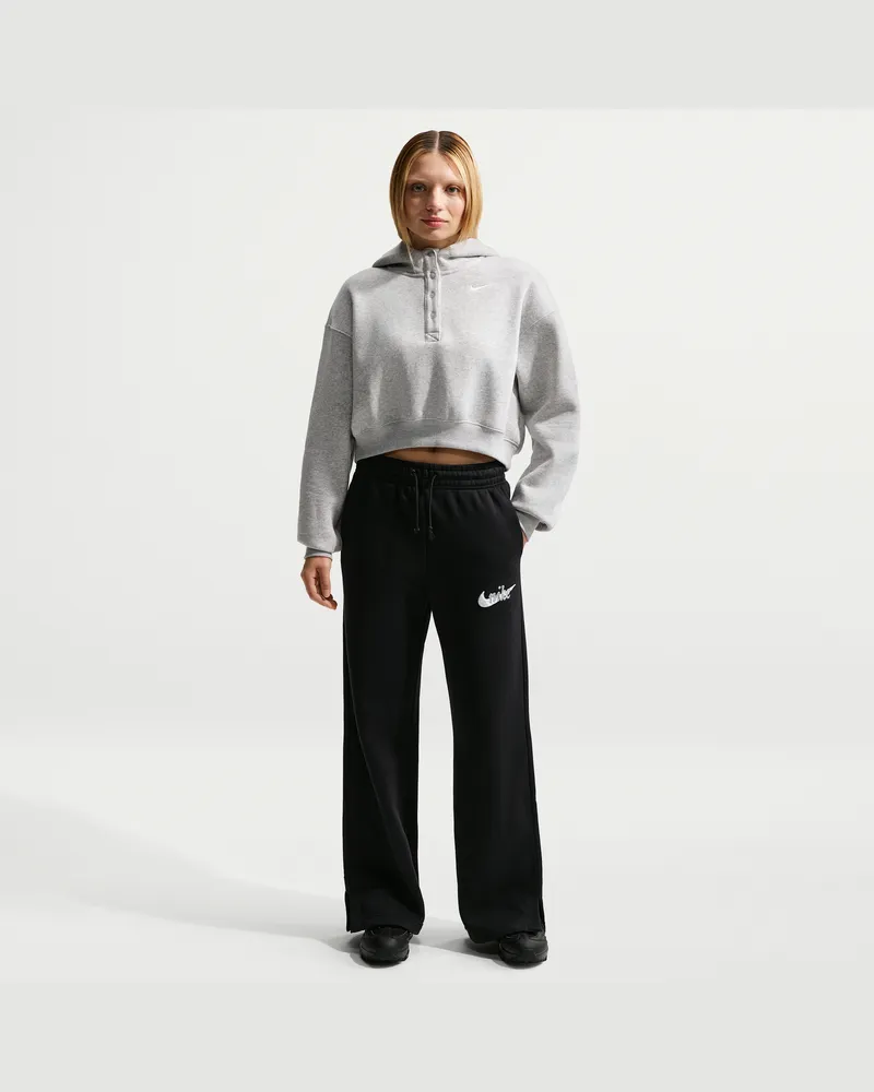 Nike Phoenix Fleece Trainingshose mit Logo, hohem Taillenbund und weitem Bein (Damen) - Schwarz Schwarz