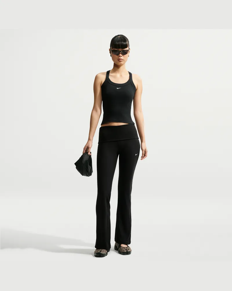 Nike Chill Knit eng geschnittene Ripp-Hose mit mittelhohem Bund (Damen) - Schwarz Schwarz