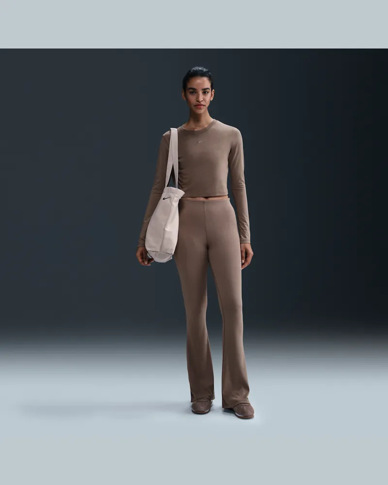 Nike Eng anliegende  Sportswear Chill Knit Mini-Rib-Leggings mit ausgestelltem Bein für Damen - Braun Braun