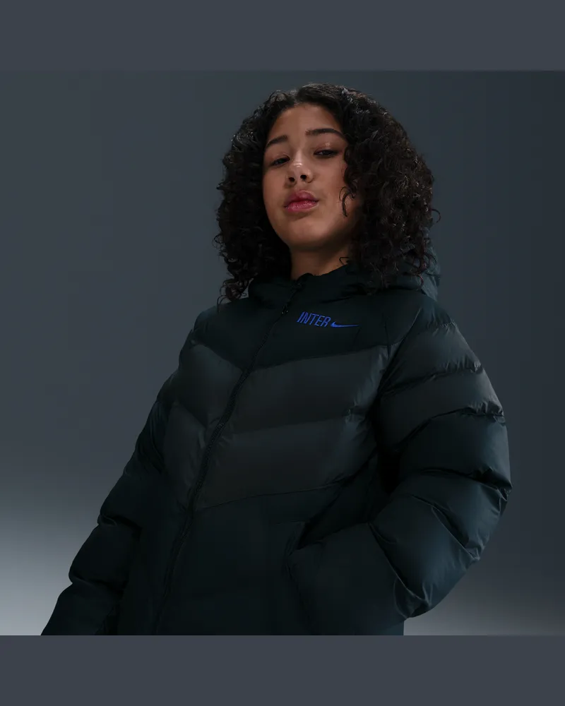 Nike Inter Mailand  Fußballjacke mit Kapuze und Synthetikfüllung für ältere Kinder - Schwarz Schwarz