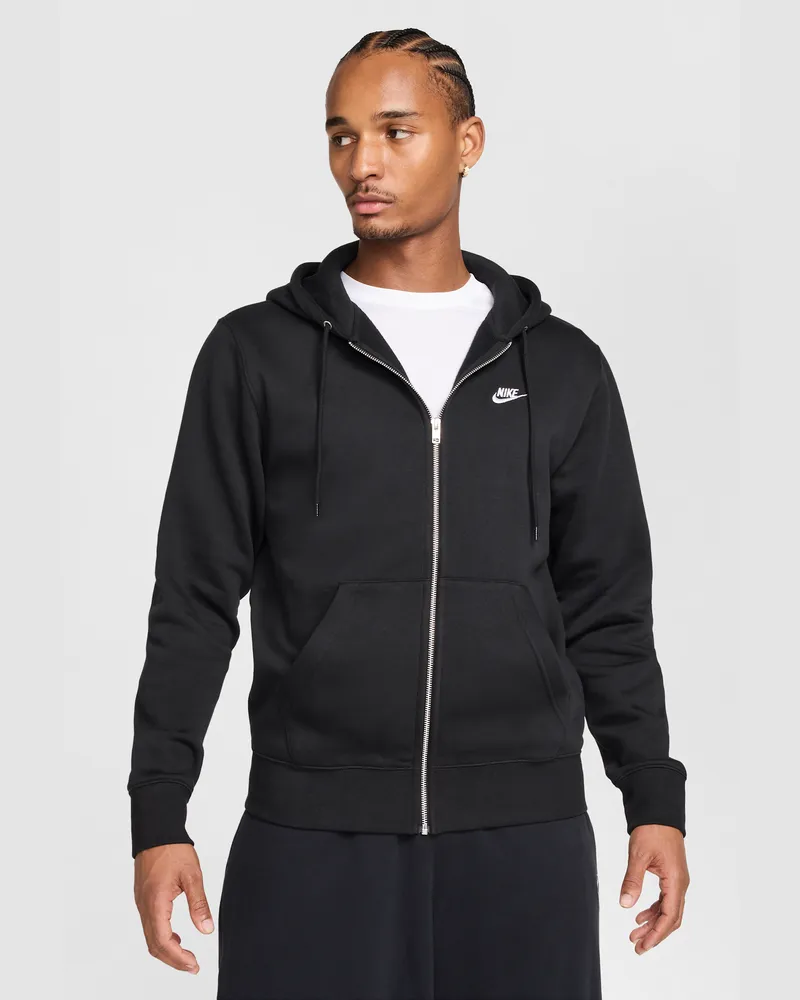 Nike Club Fleece-Hoodie mit durchgehendem Reißverschluss (Herren) - Schwarz Schwarz
