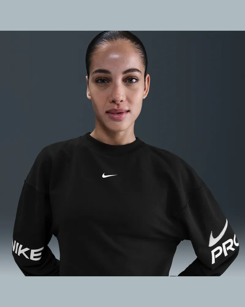 Nike Pro weites Dri-FIT French-Terry-Sweatshirt mit Rundhalsausschnitt (Damen) - Schwarz Schwarz