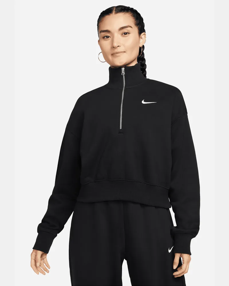 Nike Sportswear Phoenix Fleece Kurz-Sweatshirt mit Viertel-Reißverschluss (Damen) - Schwarz Schwarz