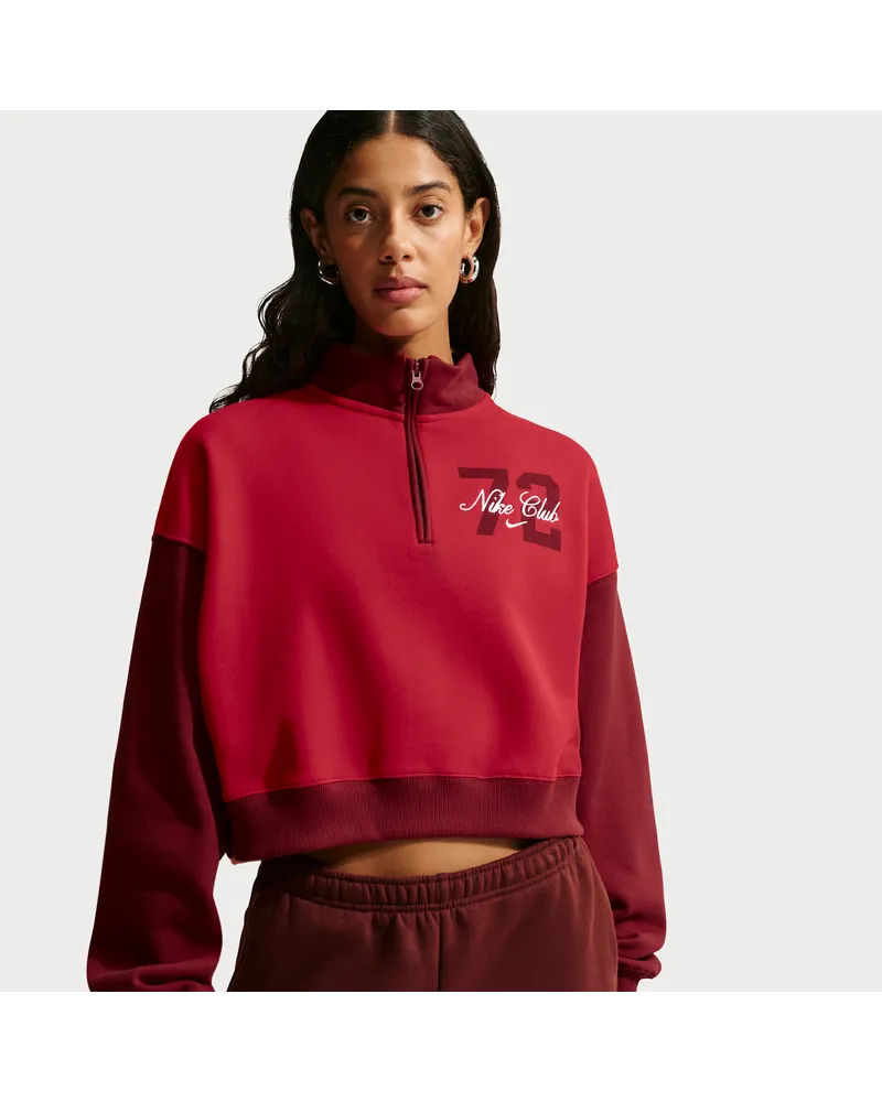 Nike Studio Fleece Medium Weight verkürztes Oversize-Top mit Viertelreißverschluss (Damen) - Rot Rot