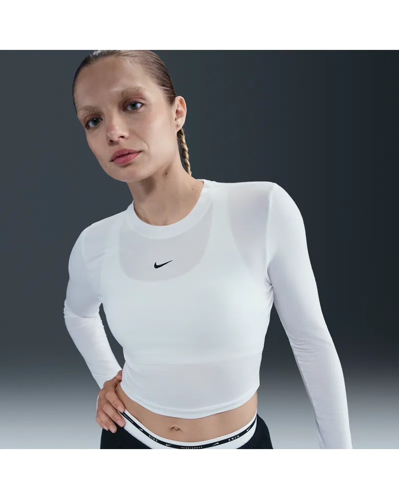 Nike Chill Knit schmales, verkürztes Longsleeve (Damen) - Weiß Weiß
