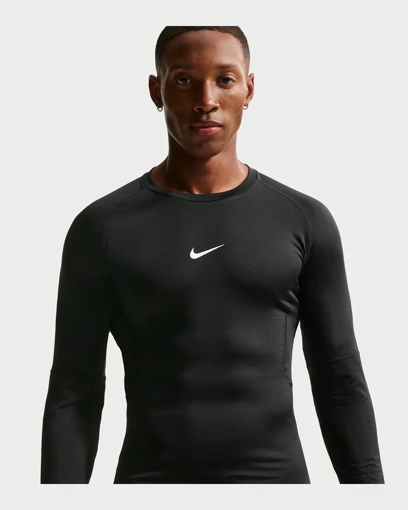 Nike Pro Men's Dri-FIT Dri-FIT Fitness-Longsleeve mit enger Passform für Herren - Schwarz Schwarz