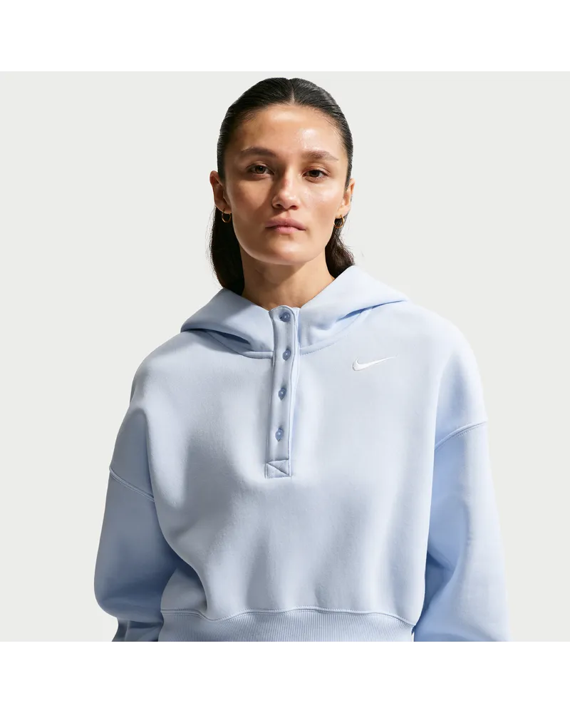 Nike Phoenix verkürzter Oversize-Henley-Hoodie aus Fleece (Damen) - Blau Blau