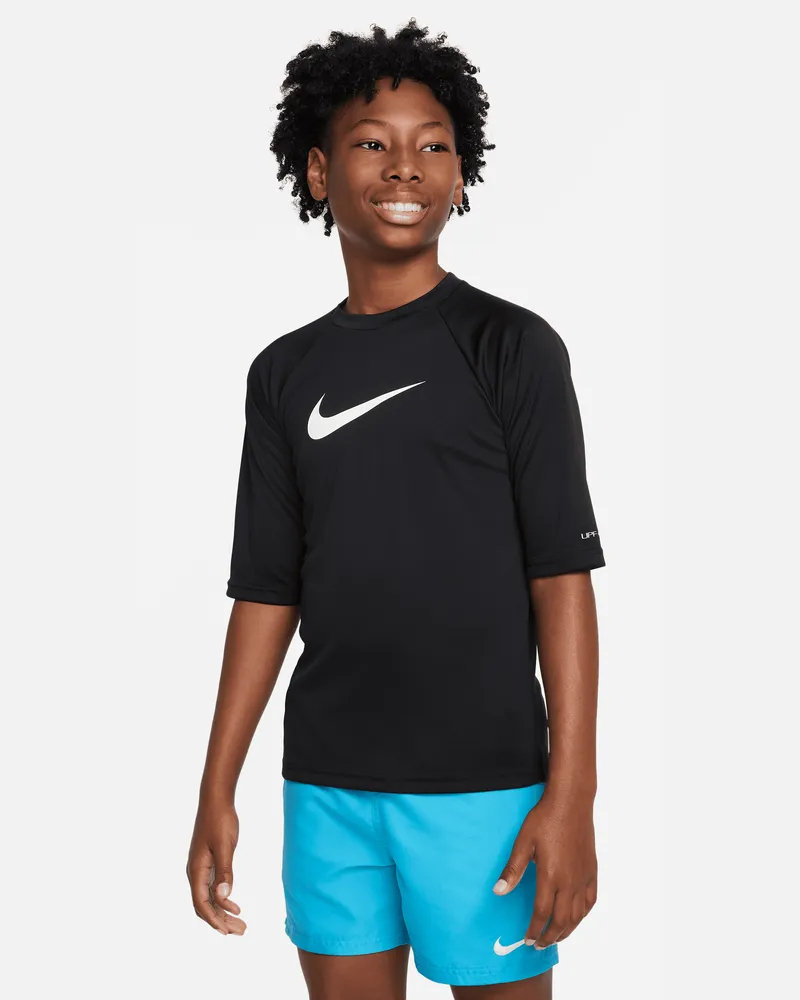 Nike Swim Hydroguard Essential Dri-FIT Kurzarm-Oberteil mit UV-Schutz (ältere Kinder, Jungen) - Schwarz Schwarz