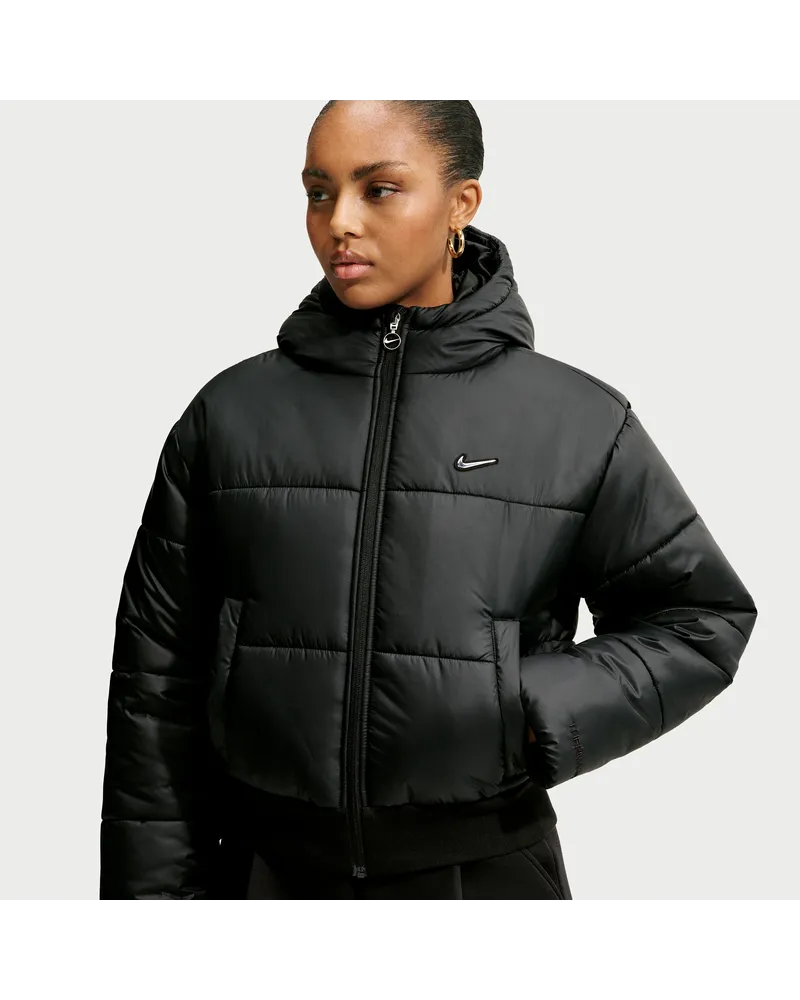 Nike Classic Puffer lockere Therma-FIT Jacke mit Kapuze für Damen - Schwarz Schwarz