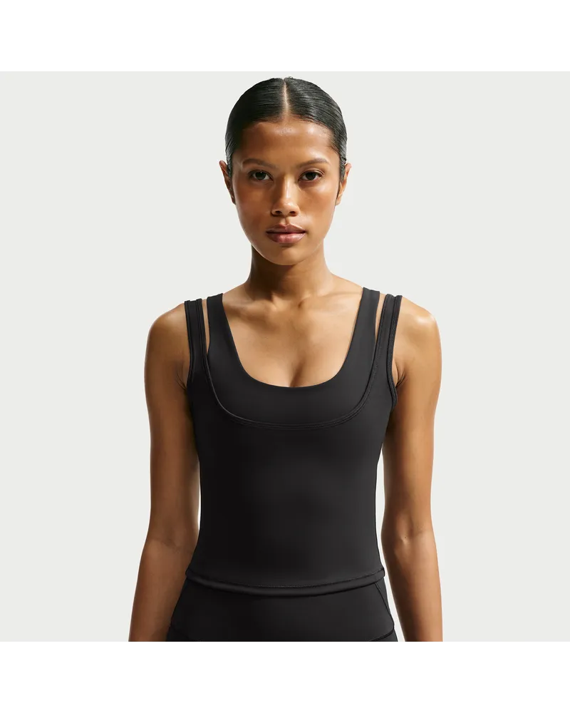 Nike SKIMS Matte Doppelträger-Tanktop mit U-Ausschnitt (Damen) - Schwarz Schwarz