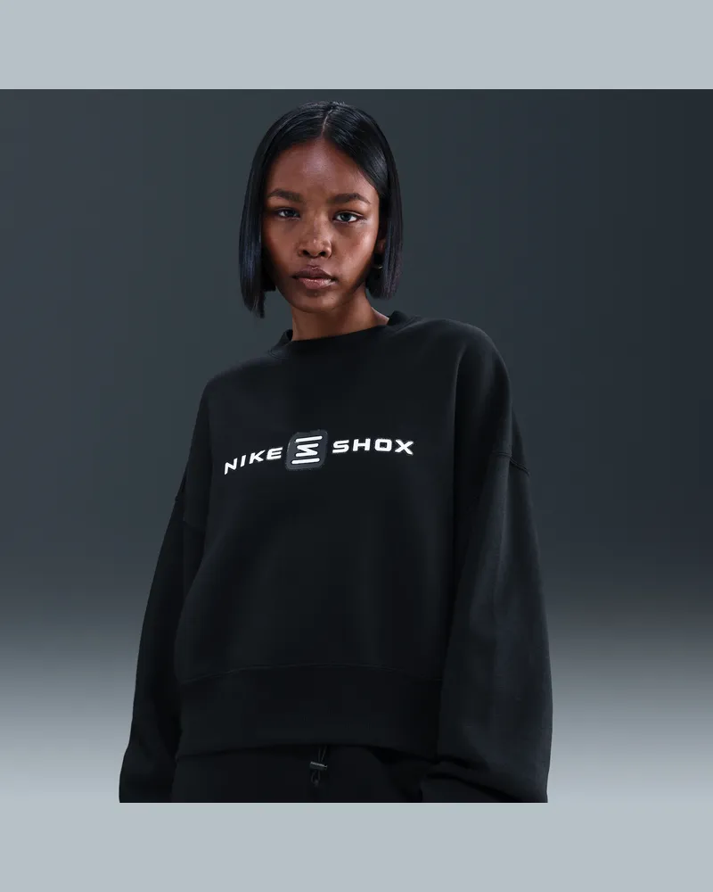 Nike Phoenix Fleece Shox Oversize-Damen-Sweatshirt mit Rundhalsausschnitt - Schwarz Schwarz