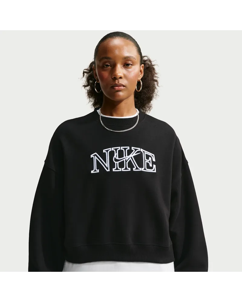 Nike Studio Fleece Medium Weight verkürztes Oversize-Sweatshirt mit Rundhals (Damen) - Schwarz Schwarz