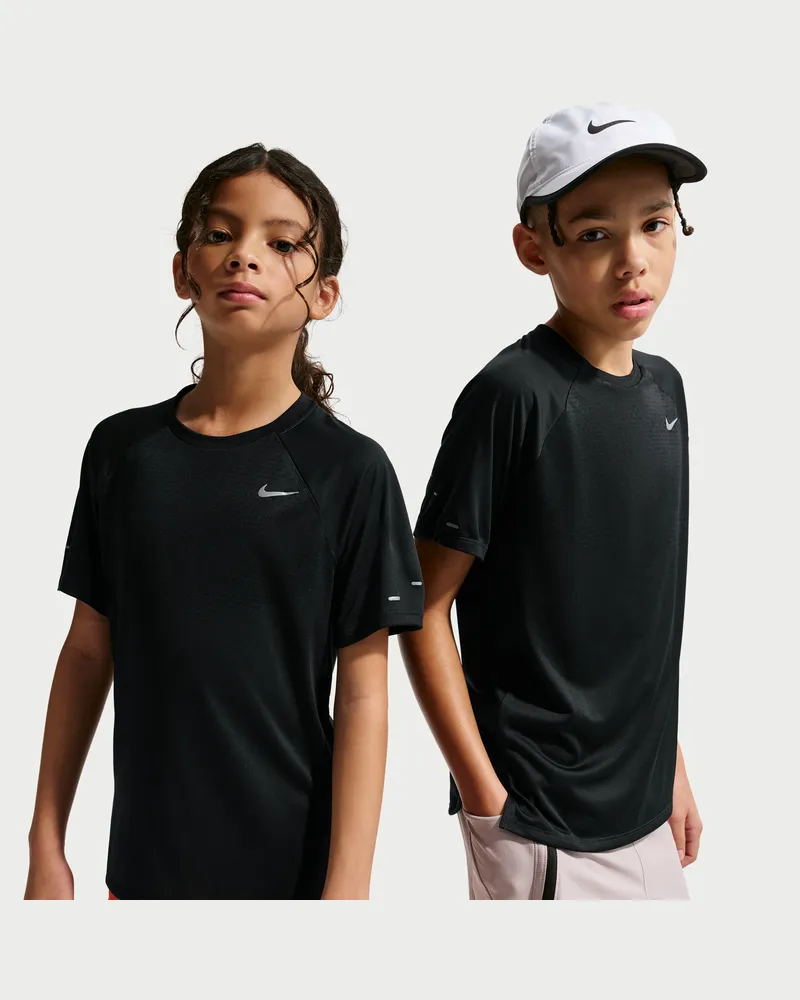 Nike Stride Dri-FIT Kurzarm-Oberteil (ältere Kinder) - Schwarz Schwarz