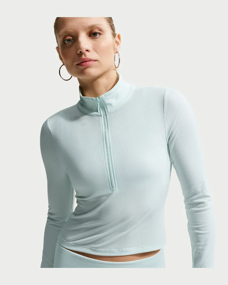 Nike Chill Knit langärmliges, eng geschnittenes Ripp-Oberteil mit Viertel-Reißverschluss (Damen) - Grün Grün