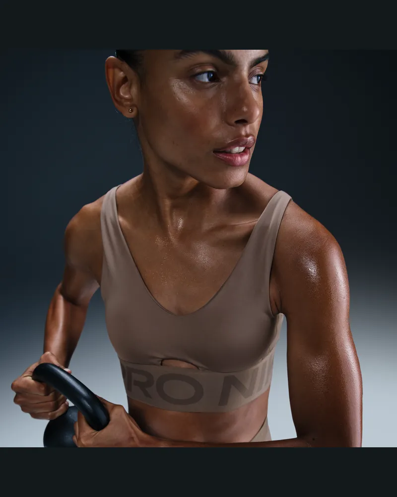 Nike Pro Indy Plunge gepolsterter Sport-BH mit mittlerem Halt - Braun Braun