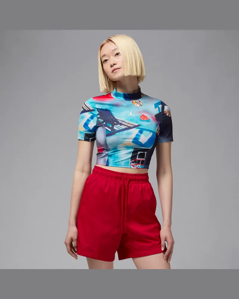 Jordan Crop Top mit kurzen Ärmeln aus Strickmaterial mit Print (Damen) - Weiß Weiß