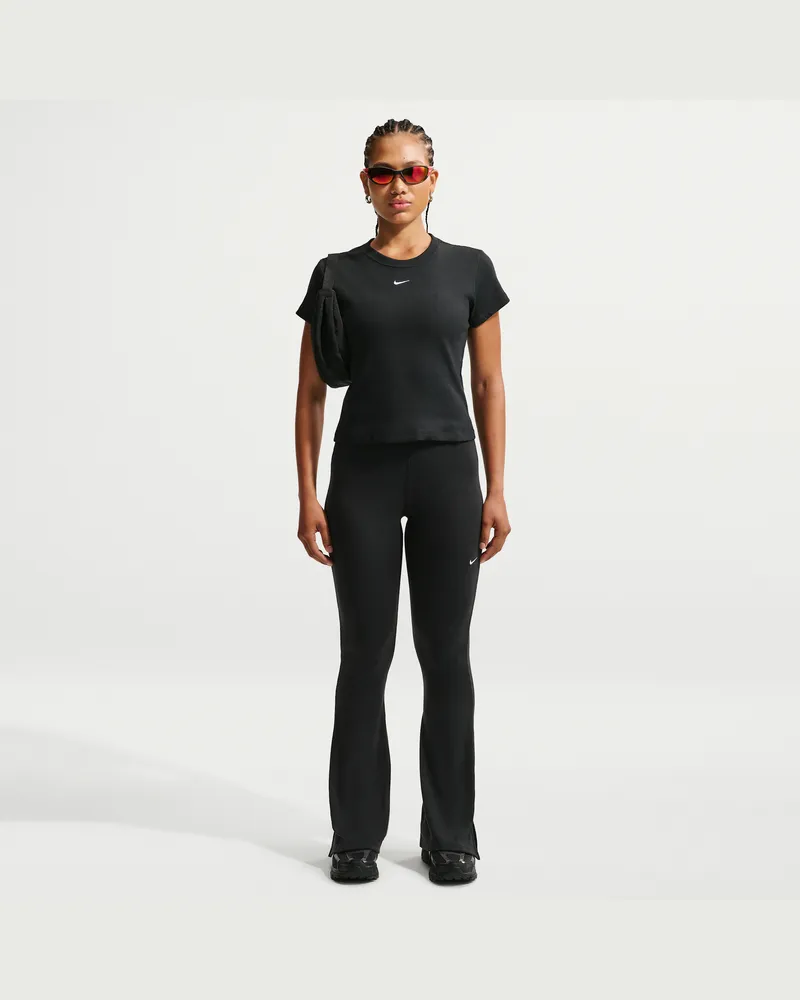 Nike Eng anliegende  Chill Knit Mini-Rib-Leggings mit ausgestelltem Bein für Damen - Schwarz Schwarz