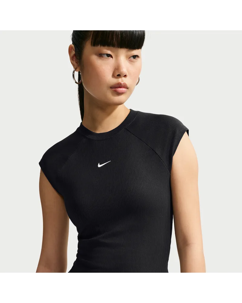 Nike Chill Knit kurzärmliges, eng geschnittenes Ripp-Oberteil (Damen) - Schwarz Schwarz