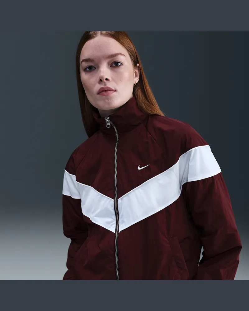 Nike Windrunner lockere UV-Webjacke mit durchgehendem Reißverschluss (Damen) - Rot Rot