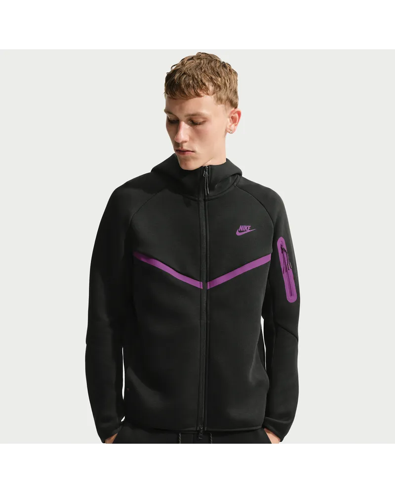 Nike Tech Windrunner-Jacke aus Fleece mit durchgehendem Reißverschluss (Herren) - Schwarz Schwarz