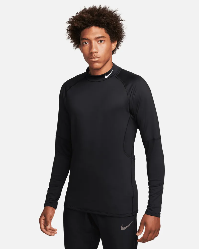 Nike Pro warmes Dri-FIT Fitness-Longsleeve mit Stehkragen für Herren - Schwarz Schwarz